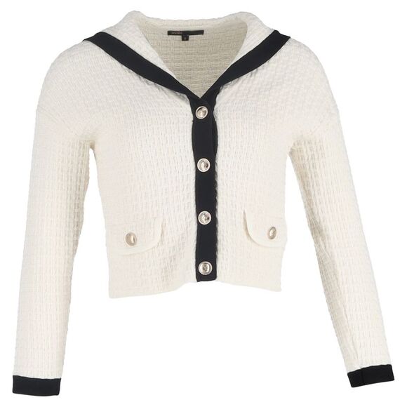 Maje Knitted Sailor-Collar Cardigan in White Cotton - Picture 1 of 3